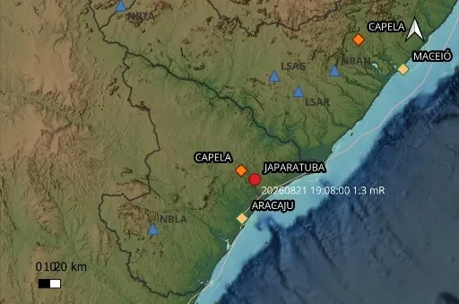 Tremor de terra de magnitude 1.3 é registrado em Japaratuba