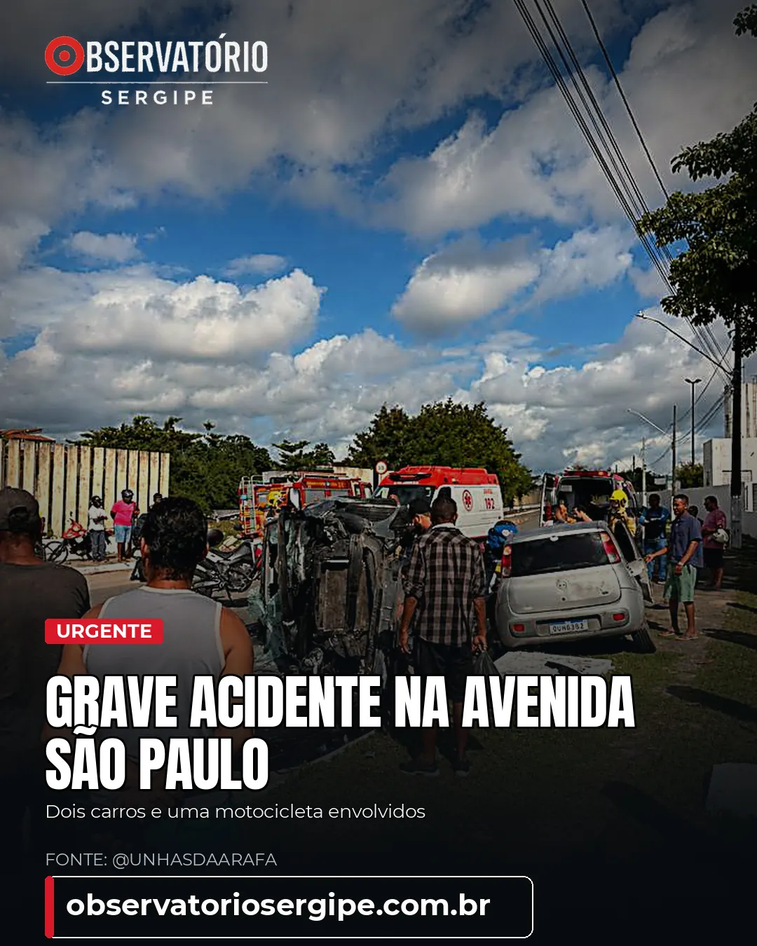 Grave acidente envolve dois carros e motocicleta na Avenida São Paulo, em Aracaju