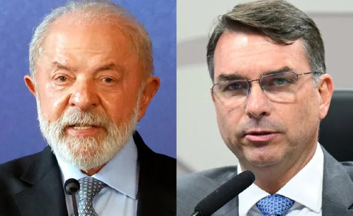 O presidente Luiz Inácio Lula da Silva; e o senador Flávio Bolsonaro (PL-RJ)
