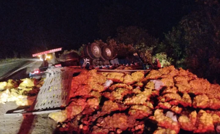 MOTORISTA MORRE APÓS CAMINHÃO CAPOTAR NA BR-101, EM ALAGOINHAS