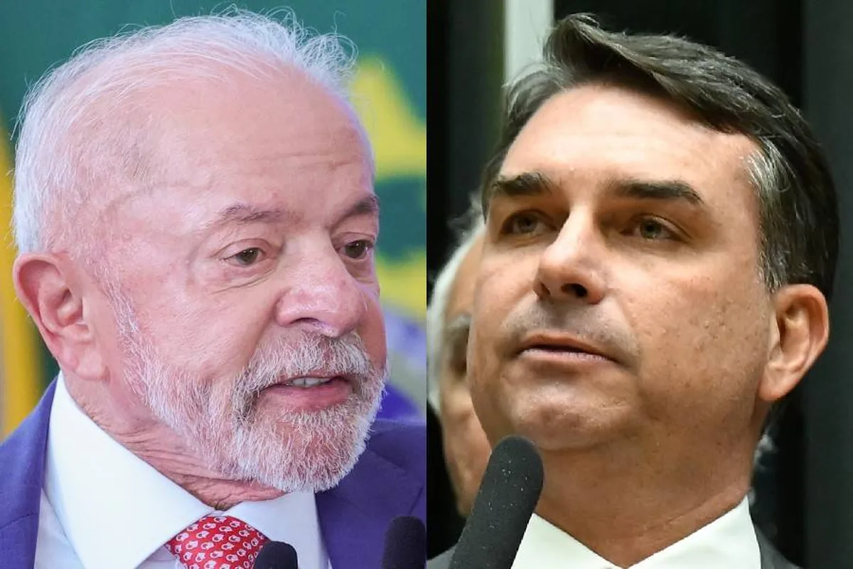 O presidente da República, Luiz Inácio Lula da Silva; e o senador Flávio Bolsonaro (PL-RJ)