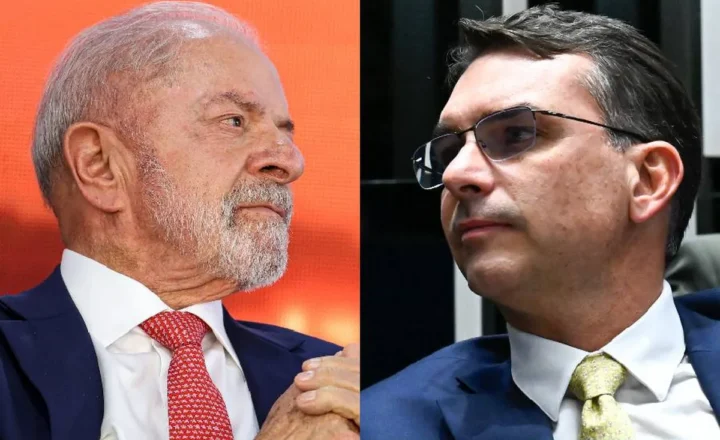 O presidente Luiz Inácio Lula da Silva; e o senador Flávio Bolsonaro (PL-RJ)