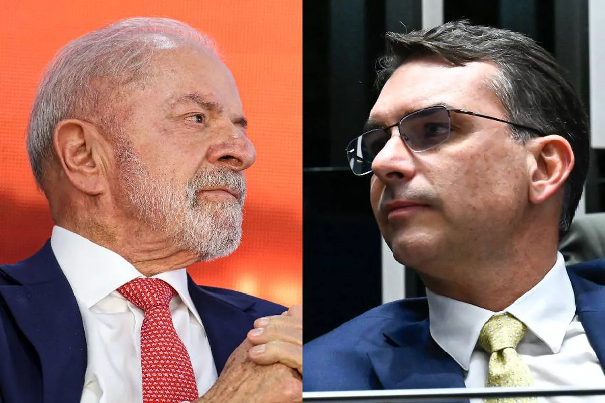 O presidente Luiz Inácio Lula da Silva; e o senador Flávio Bolsonaro (PL-RJ)