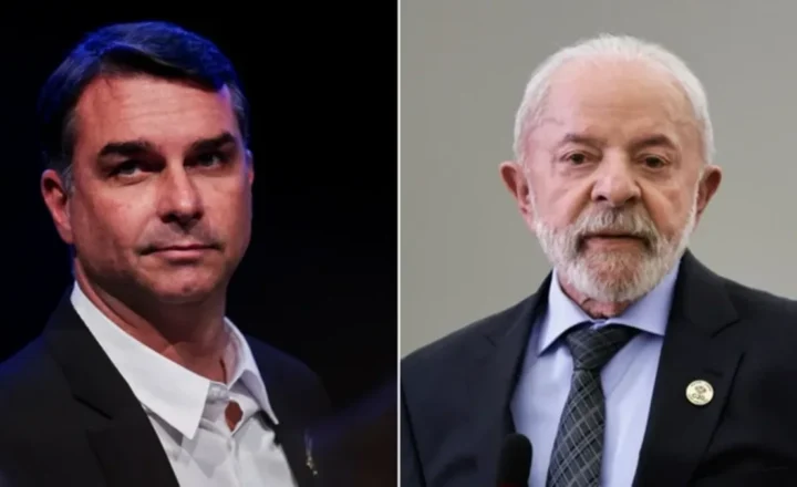 Montagem com Flávio Bolsonaro e Lula