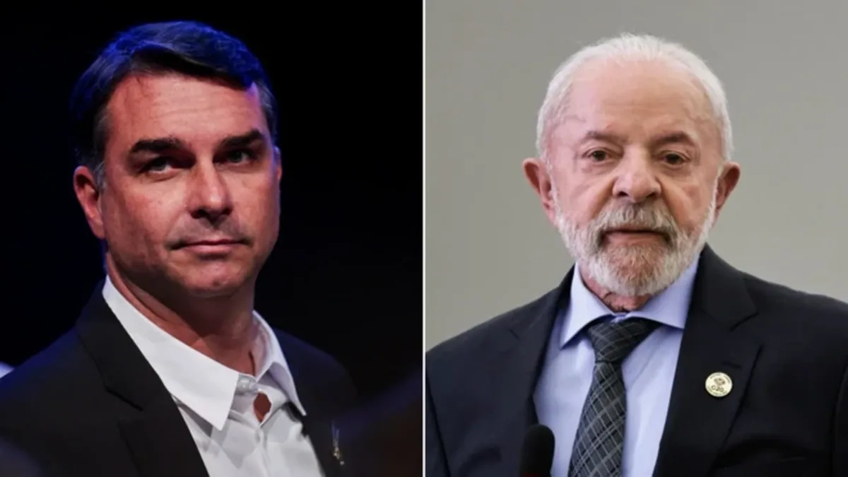 Montagem com Flávio Bolsonaro e Lula