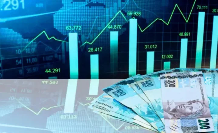Notas de real e arte representando alta no preço de ativos financeiros