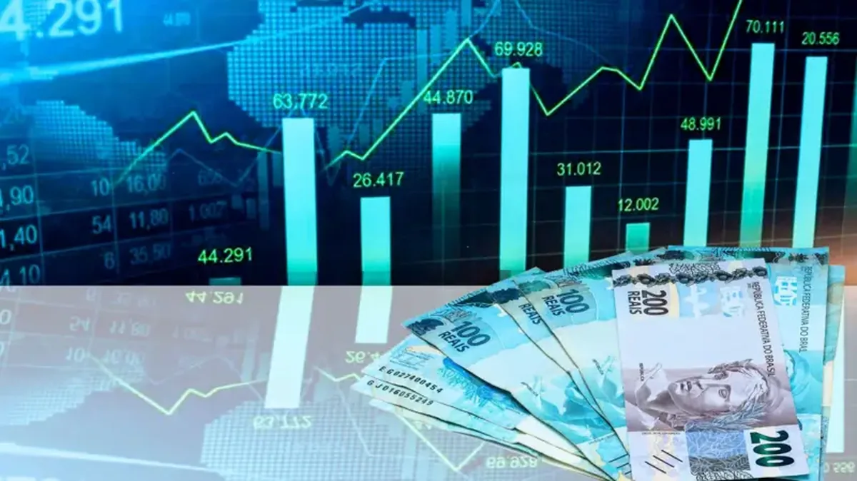 Notas de real e arte representando alta no preço de ativos financeiros