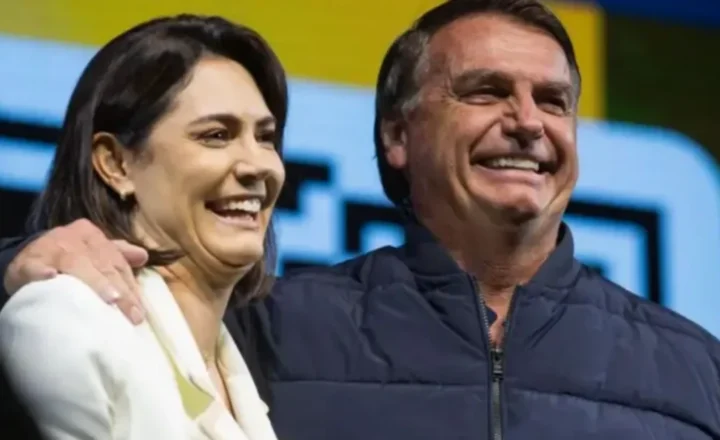 Foto de Michelle Bolsonaro ao lado de Jair Bolsonaro